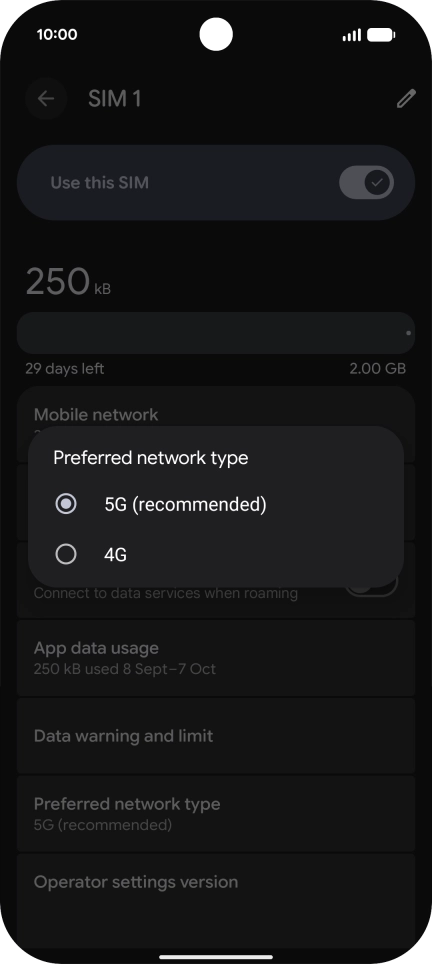 Press the required network mode.