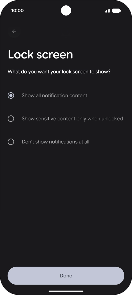 Press the required setting.