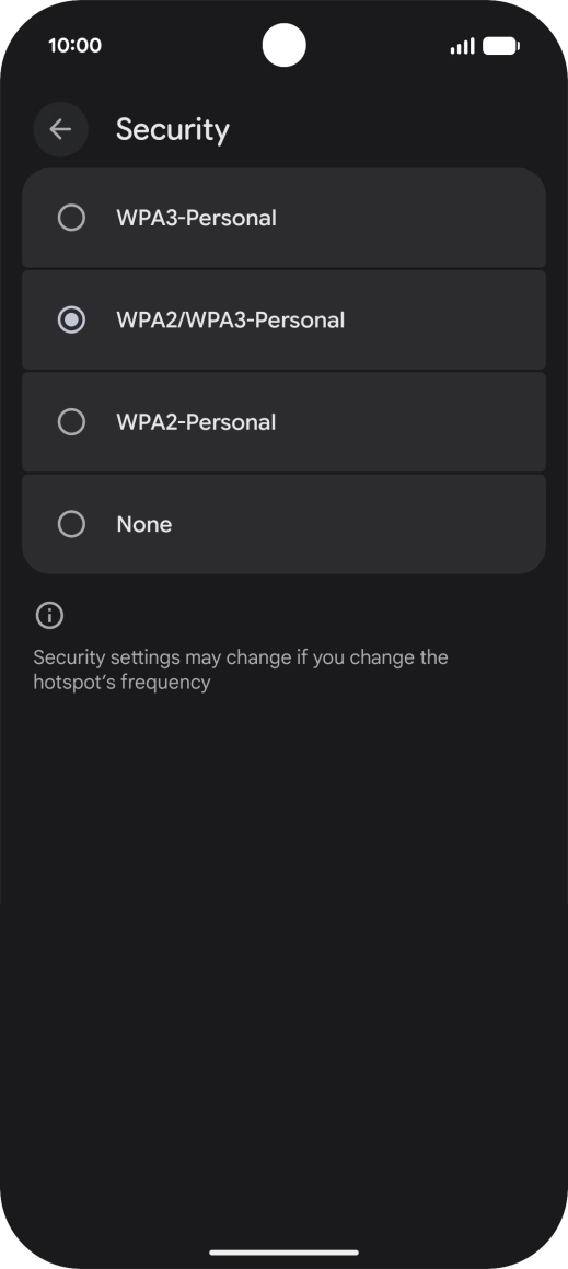 Press WPA3-Personal to password protect your Wi-Fi hotspot.