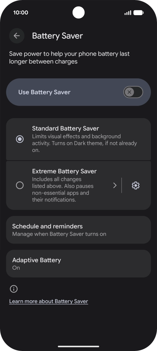 Press the required setting.