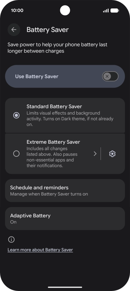 Press the required setting.