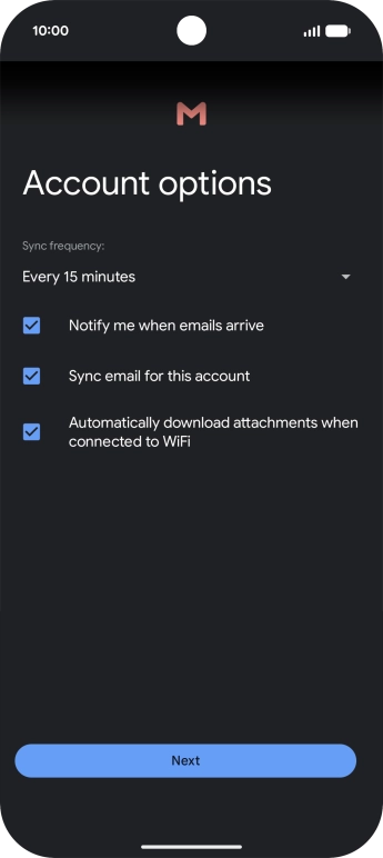 If this screen is displayed, you email account has been recognised and set up automatically. Follow the instructions on the screen to key in more information and finish setting up your phone.