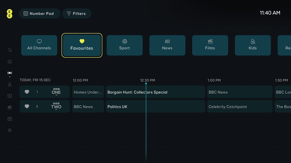 Your favourite TV channels are displayed.
