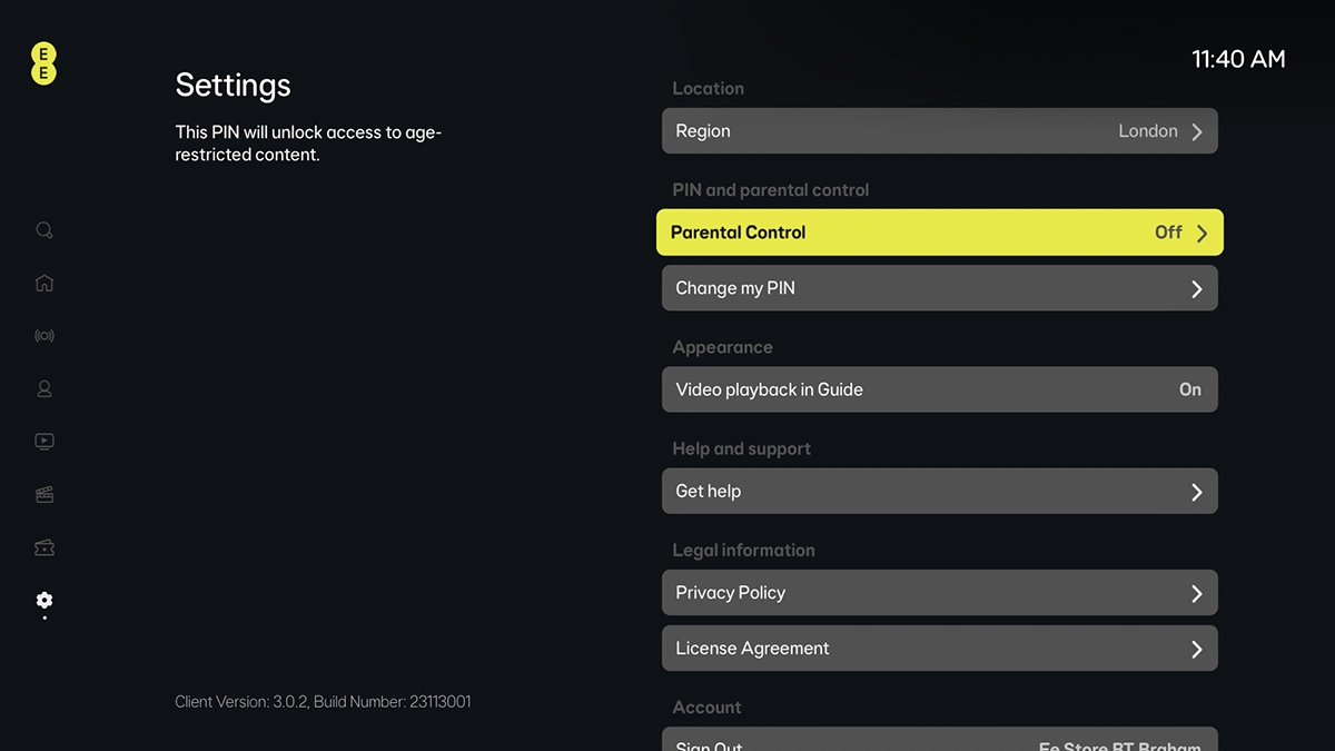 Highlight Parental Control.