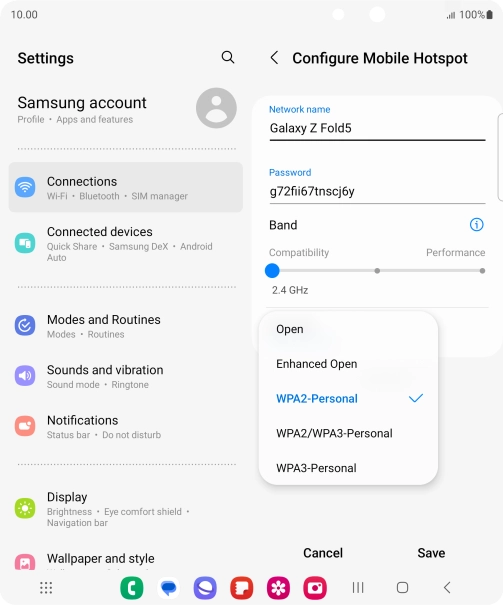 Press WPA3-Personal to password protect your Wi-Fi hotspot.