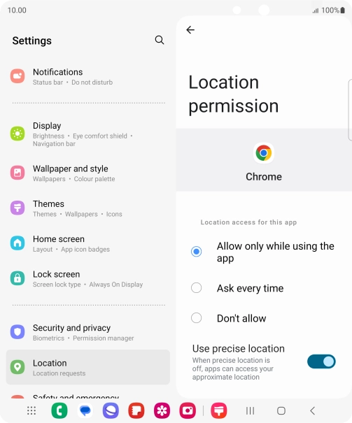 Press the required setting.