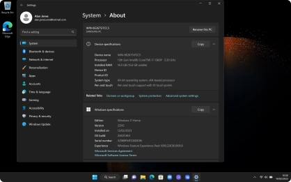 The laptop information is displayed below Device specifications.