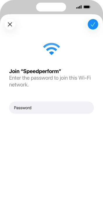 Key in the password for the Wi-Fi network and press the confirm icon.
