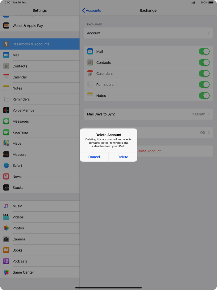 Delete email account Apple iPad Pro 12.9 (2018) Optus