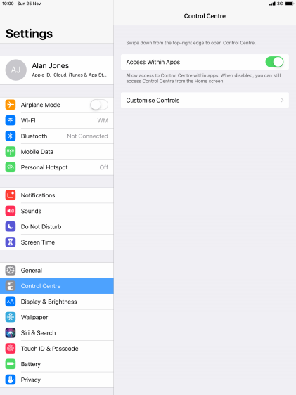 Choose settings for Control Centre - Apple iPad Pro 10.5 - Optus