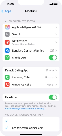 Choose FaceTime settings - Apple iPhone 16e - Optus
