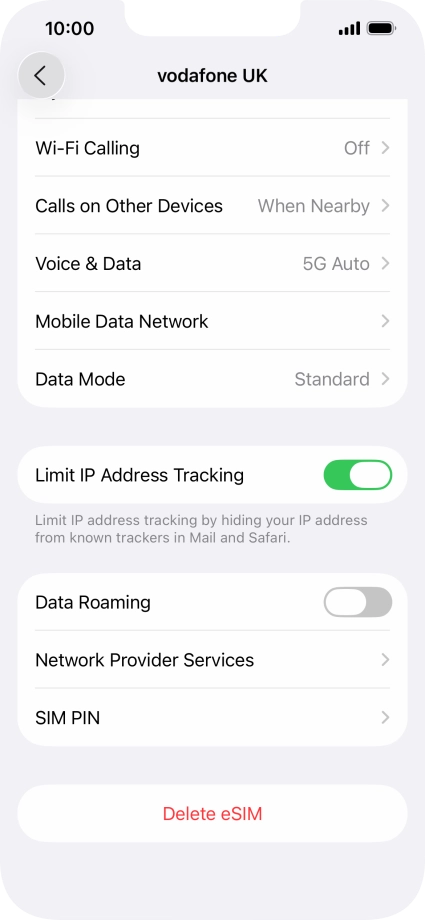 Press Delete eSIM and follow the instructions on the screen to delete your eSIM.