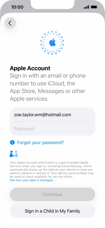 Press Password and key in the password for your Apple Account.