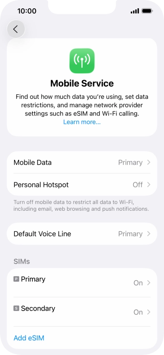 Press the required eSIM below 