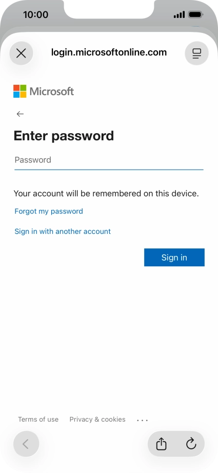 Press Password and key in the password for your email account.