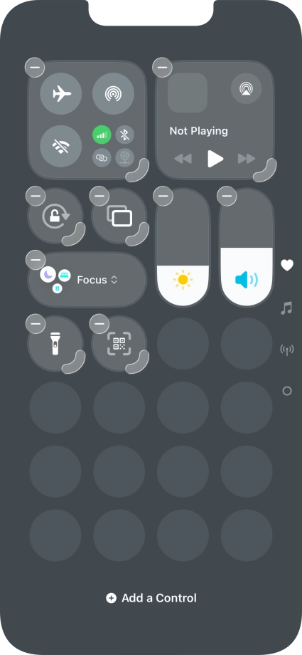 Press Add a Control and follow the instructions on the screen to add the required function to Control Centre.