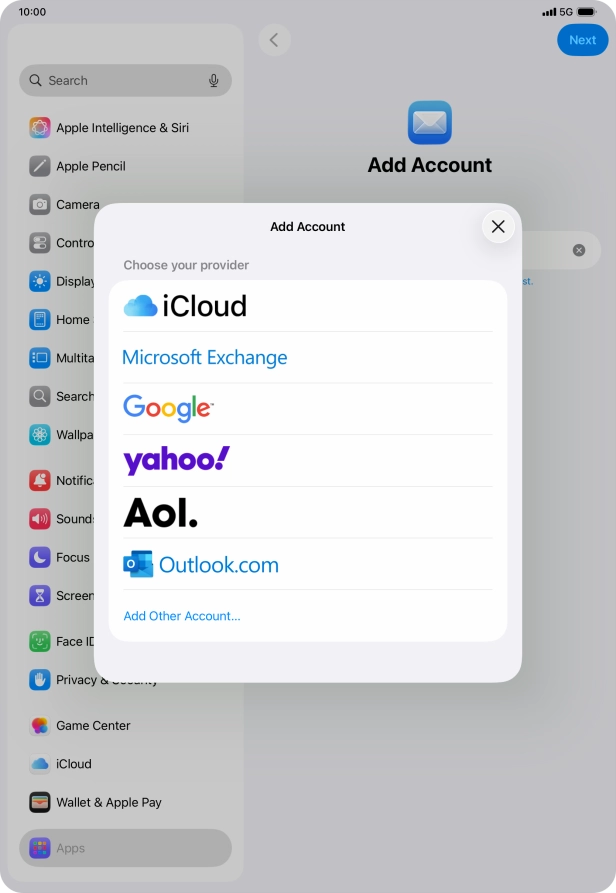 Press Add Other Account... and key in your email address.