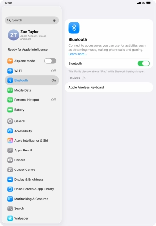 Press the required Bluetooth device and follow the instructions on the screen to pair the device with your tablet.