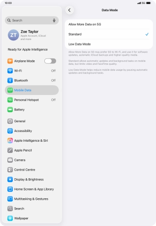 Press the required setting to turn the function on or off.