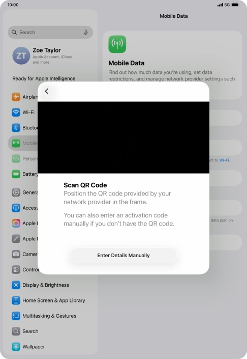 Place the QR code you've received inside the tablet camera frame to scan the code.
