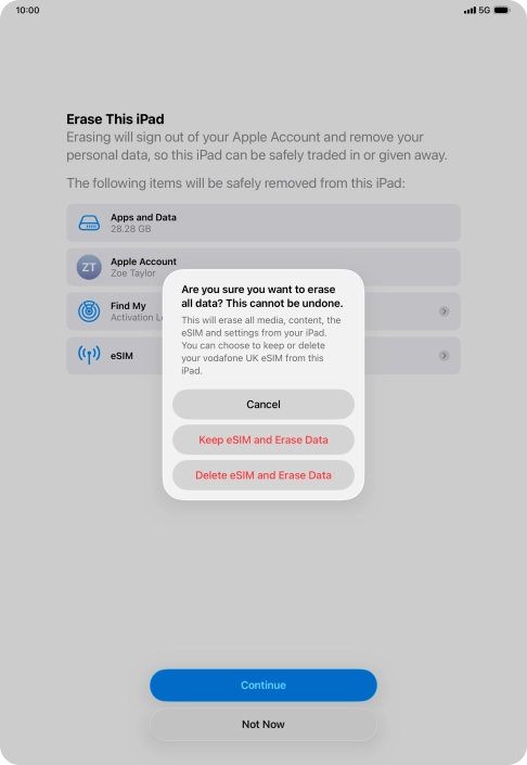 Press the required setting.