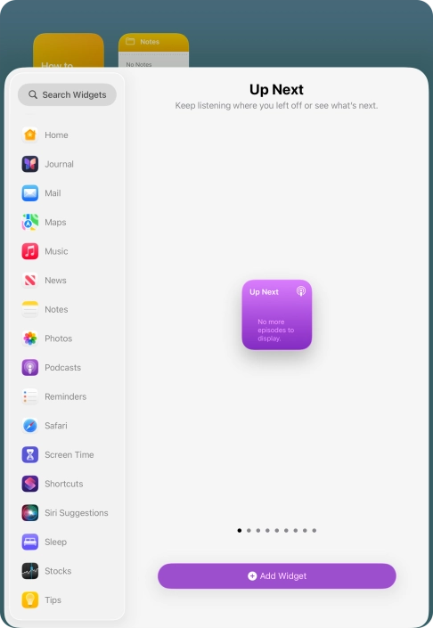 Slide your finger right or left on the screen to select the required widget size.