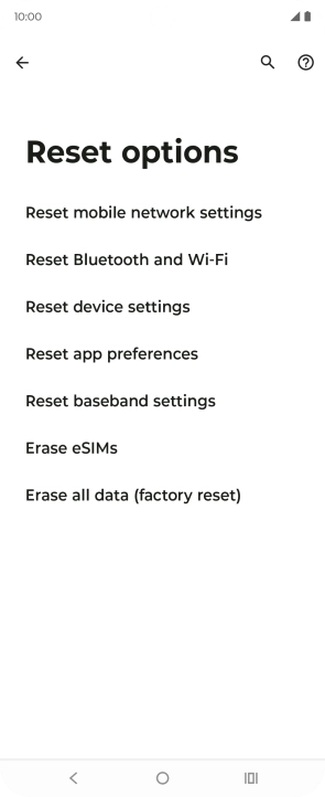 Press Erase all data (factory reset).