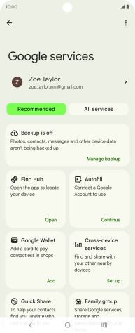 Press Manage backup.