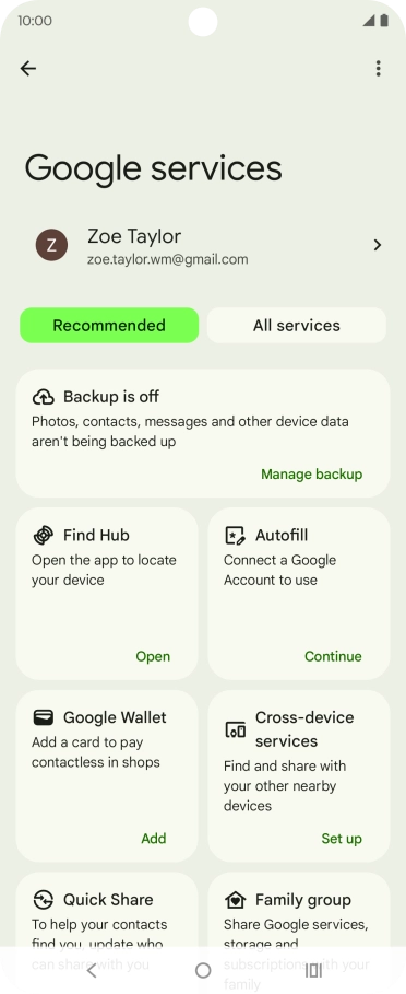 Press Manage backup.