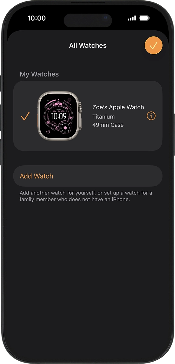 On your phone: Press the information icon next to the name of your Apple Watch.