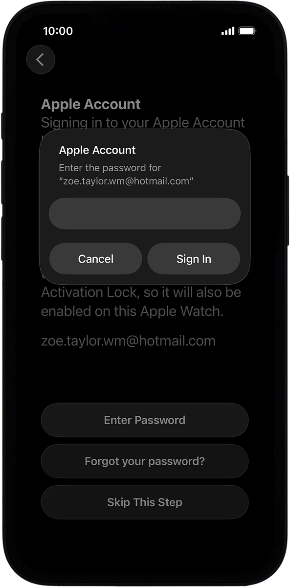 On your phone: Key in the password for your Apple Account and press Sign In.