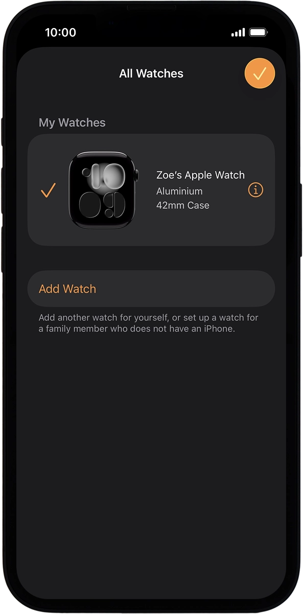 On your phone: Press the information icon next to the name of your Apple Watch.