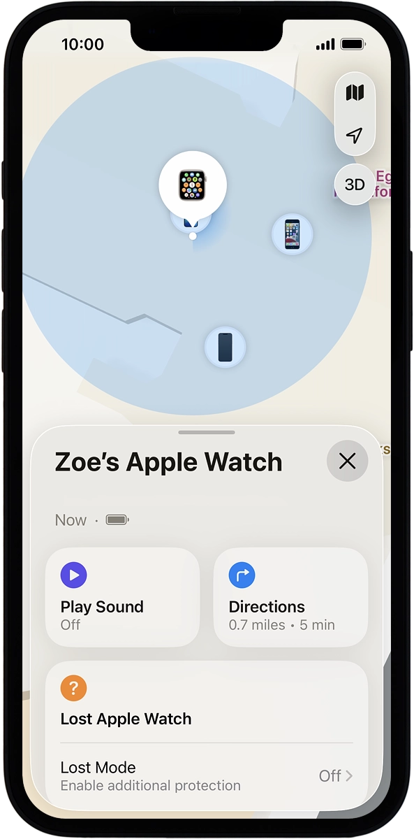 The latest position of your Apple Watch is displayed on the map.