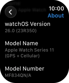 The software version of your Apple Watch is displayed below watchOS Version.