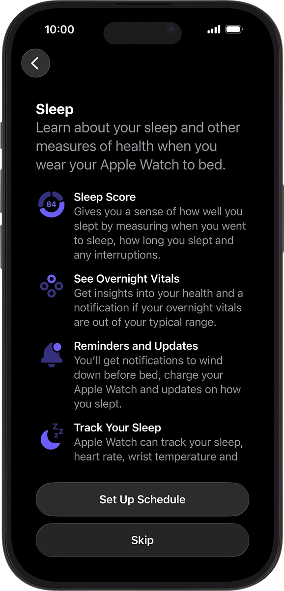 On your phone: Follow the instructions on the screen to select sleep settings or press Skip.