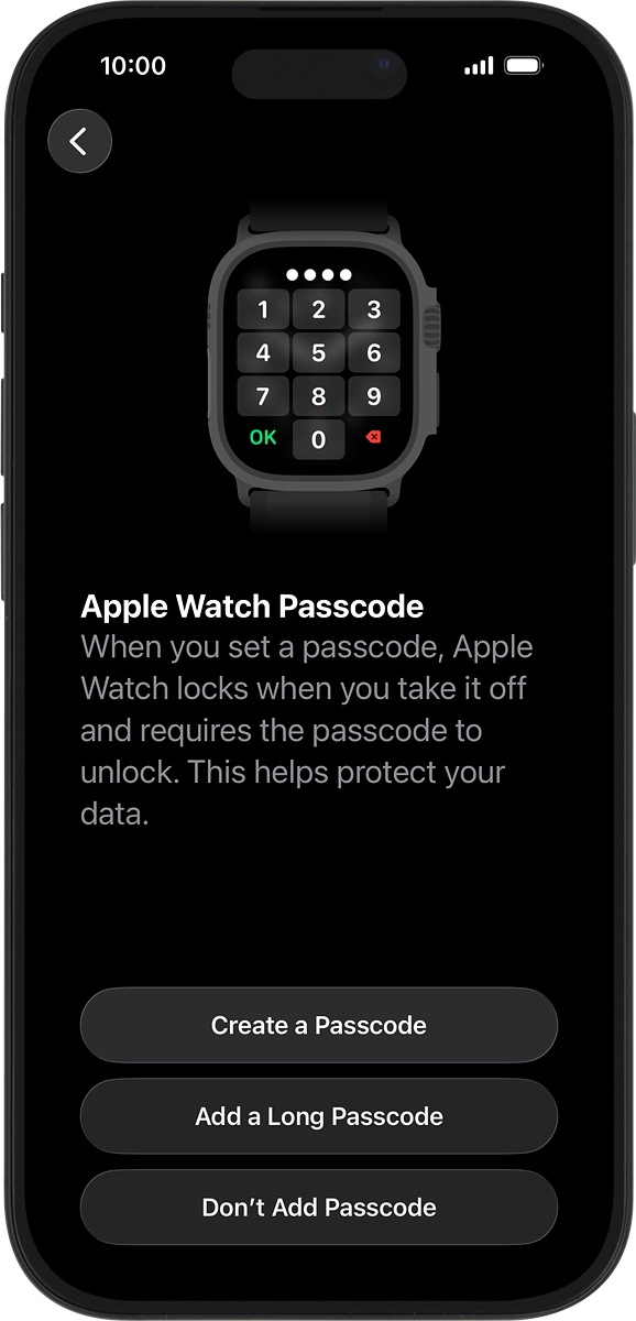 On your phone: Follow the instructions on the screen to turn on use of phone lock code or press Don't Add Passcode.