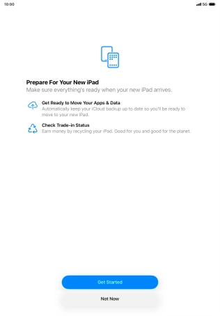 Press Get Started and follow the instructions on the screen to select the required settings and back up the tablet memory to iCloud. Once you've received your new iPad, you'll be able to restore the content of the iCloud backup.