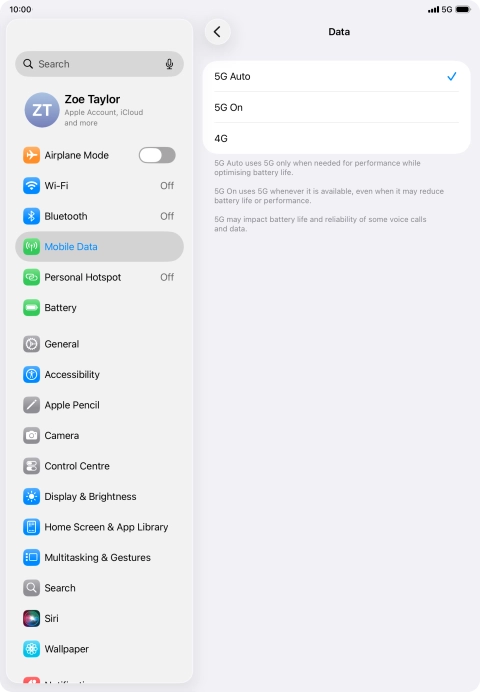 To turn on automatic switch between 5G and 4G, press 5G Auto.