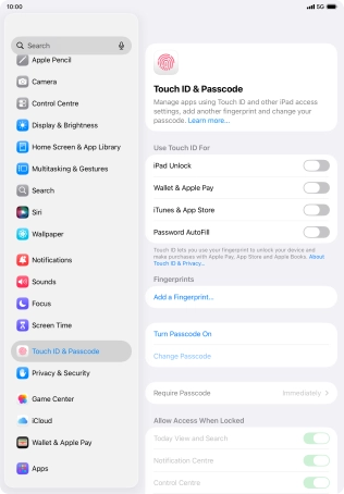Press Turn Passcode On and key in a lock code of your own choice twice.