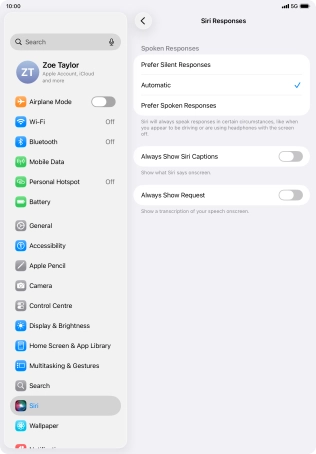 Press the required setting.