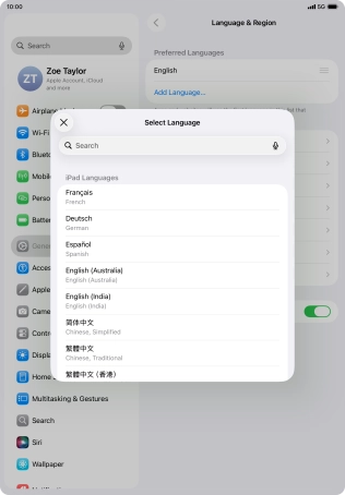 Press the required language.