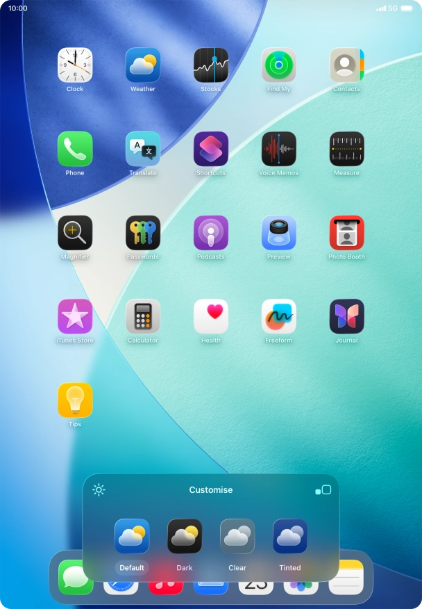 Press the required setting to select the size of app icons on the home screen.