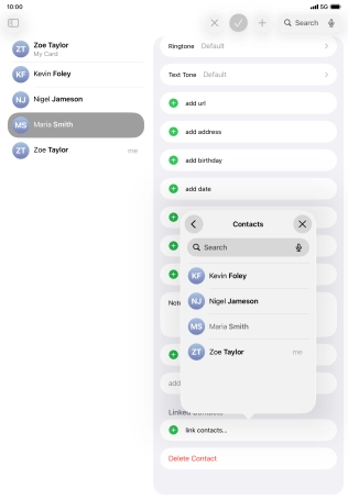 Press the required contact.