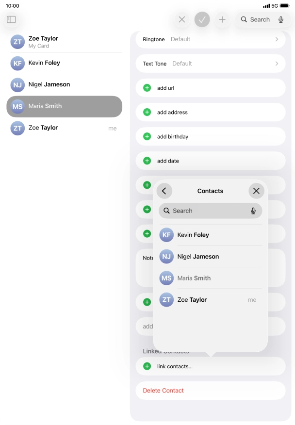 Press the required contact.