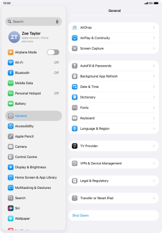 Press Transfer or Reset iPad.