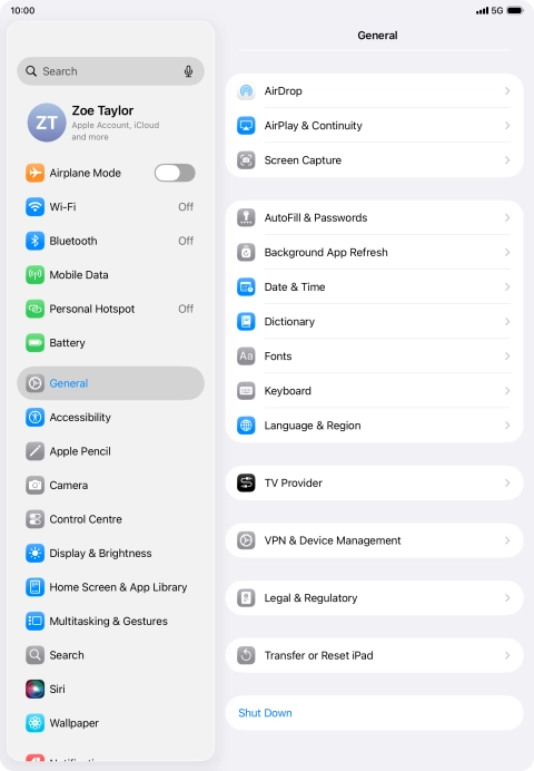 Press Transfer or Reset iPad.