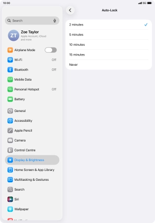 Press the required setting.