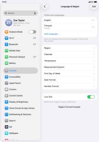 To subsequently select another language as the default language, press the move icon next to the required language and drag it to the top of the list.