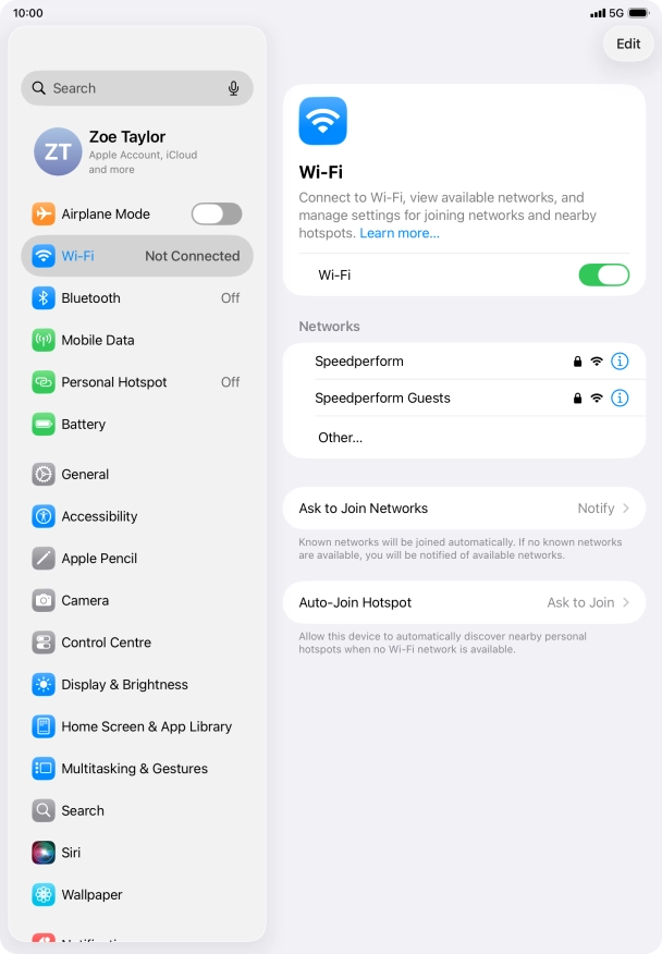 Press the required Wi-Fi network and key in the password for the Wi-Fi network.