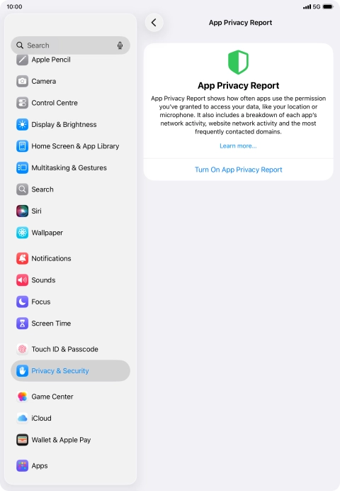Press Turn On App Privacy Report to turn on the function.